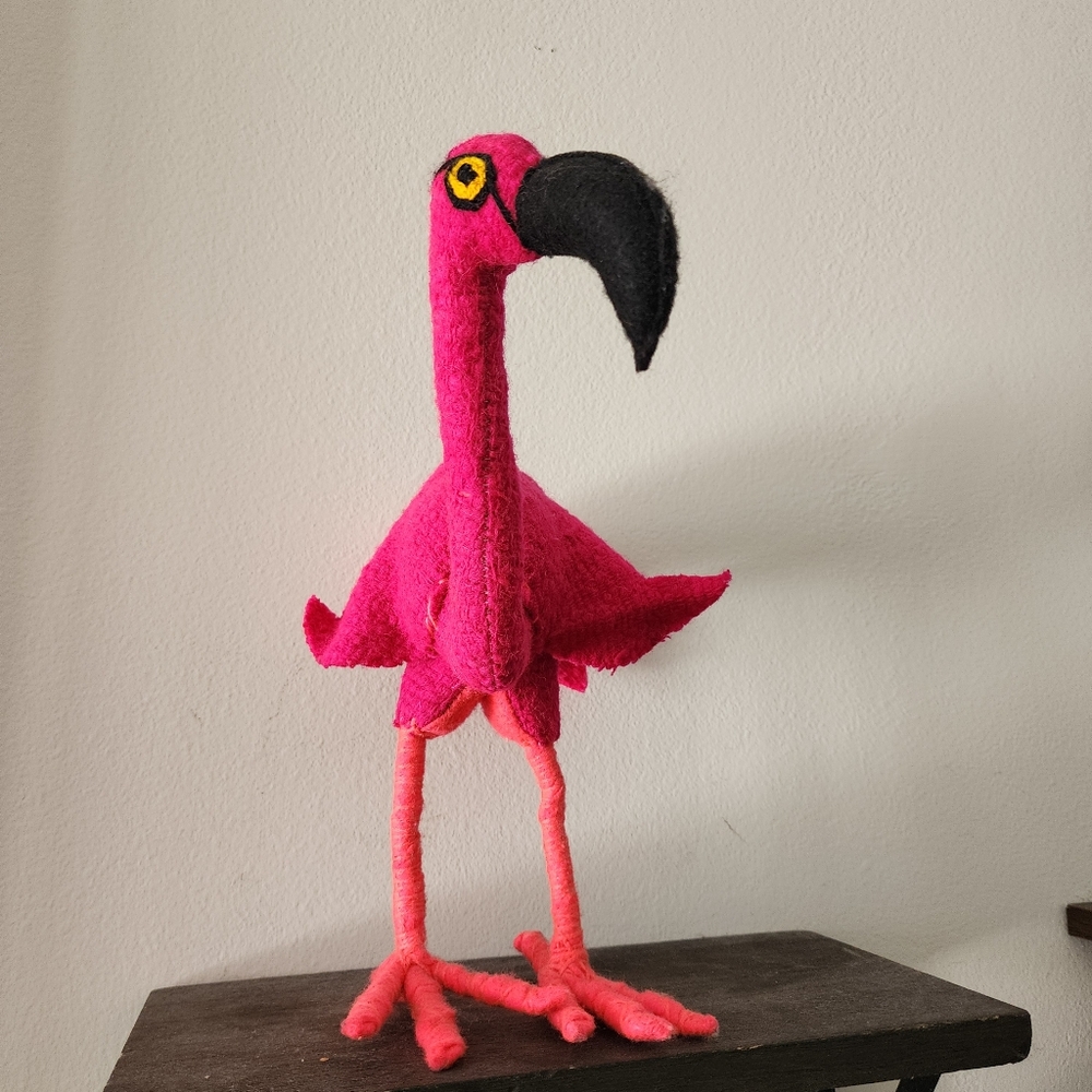 Handmade Stuffed Natural Pink Wool Flamingo